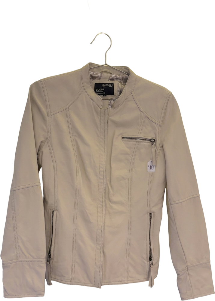 Beige Lederjacke mit Stehkragen und Reissverschlüssen