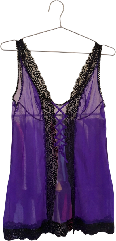 Lila Chiffon-Top mit schwarzer Spitze